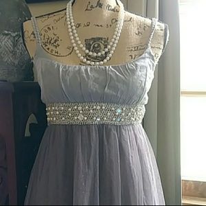 Free People Gray Tulle Overlay Baby Doll Dress